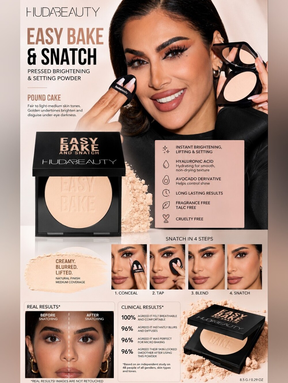 Huda Beauty Easy Bake & Snatch Pressed Brightening & Setting Powder – Pound Cake